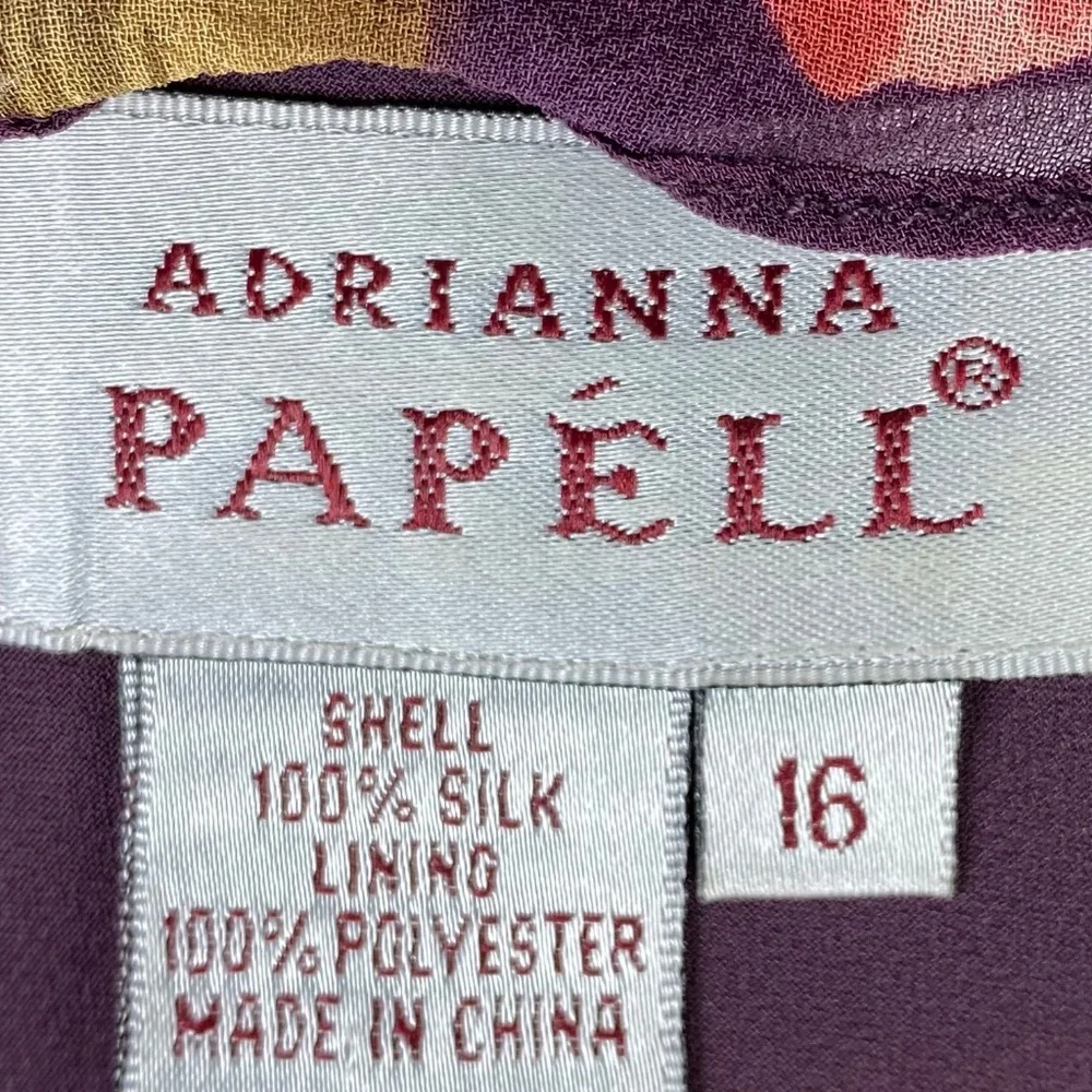 Adrianna Papell Sz 16 XL Midi Dress Floral 100% SILK Maroon Party Holiday - Picture 5 of 5